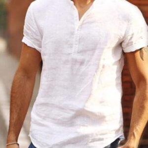 a breathable fabric shirt with a short sleeve with a button neckline 4