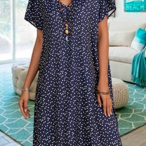a dress with a loose cut with a short sleeve