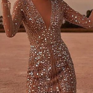 a sequin mini dress with transparent sleeves