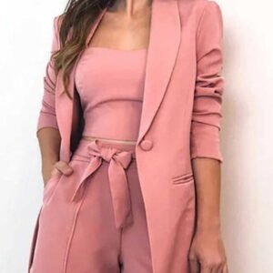 a set with high waisted shorts and a jacket