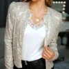 a straight cut jacket with sequins