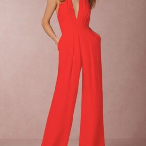 a suit with a deep neckline in the shape of the letter v and rags of pants