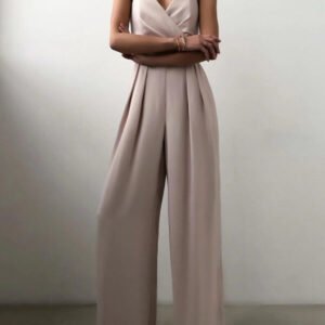a suit with a neckline in the shape of the hearts and wide legs