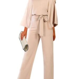 a suit with wide sleeves and a lying on the back