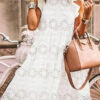 azure dress with a decorative collar