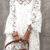 azure lace dress with extended sleeves