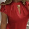 blouse with short lace sleeves with a cut on the neckline 2