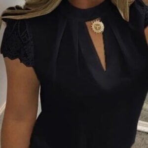 blouse with short lace sleeves with a cut on the neckline