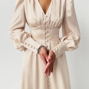 button dress with puffy sleeves