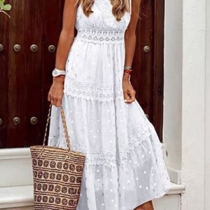 chiffon made lace like lace insert dress