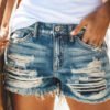 denim shorts with abrasions and perceived legs