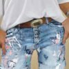 denimate buttons with a rolled leg with print