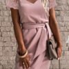 dress tied at the waist with short lace sleeves