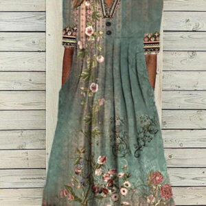 dress with pleats and buttons with print