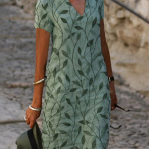 knee length dress with a neckline in shape letters v 2