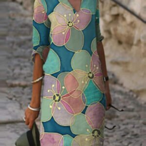 knee length dress with a short sleeve with print 2