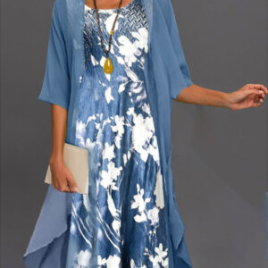 knee length dress with an airy cape print