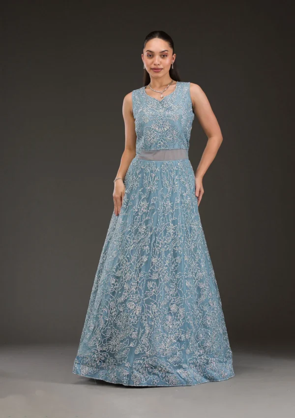 Grey Sequins Net Gown - Image 5