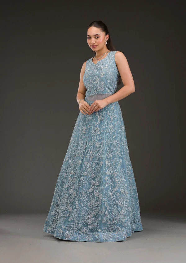 Grey Sequins Net Gown - Image 4