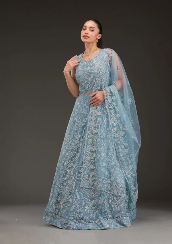 Grey Sequins Net Gown - Image 7