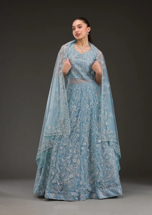 Grey Sequins Net Gown - Image 2