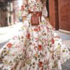 maxi dress flared with sleeve 3 4
