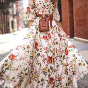 maxi dress flared with sleeve 3 4