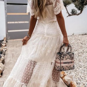 maxi dress in the boho style with a tulle layer