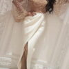 maxi dress with a draped bottom and a transparent gora with pearl