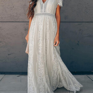 maxi dress with a short lace sleeve with azure inserts