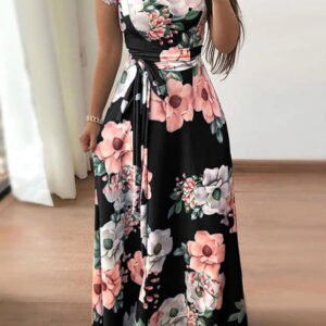 maxi dress with a short sleeve with a built in neckline