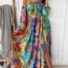 maxi dress with bare shoulders and an elastic band at the waist