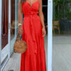 maxi dress with buttons and binding at the waist