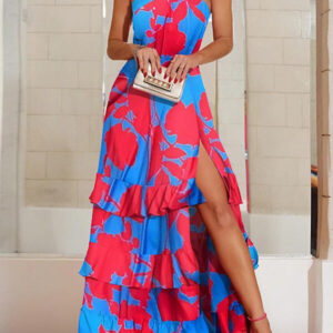 maxi dress with frills and a plan