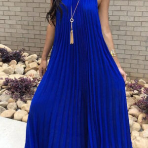 maxi dress with halter pleated neckline
