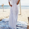 maxi dress with lace inserts and shoulders trips