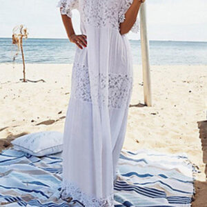 maxi dress with lace inserts and shoulders trips