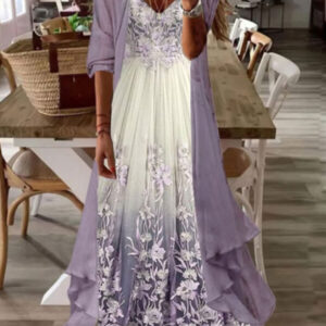 maxi dress with print and cape