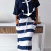 maxi sports dress with bare shoulders and binding at the waist