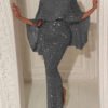 mermaid dress with bare shoulders and wide sleeves