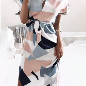 midi dress with a long shell neckline and binding