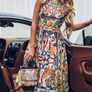 midi dress with a printed neckline