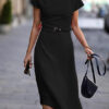 midi dress with polgolf and a trapezoidal pour