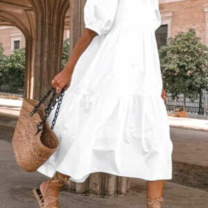 midi oversize dress with stitching and puffy sleeves 2