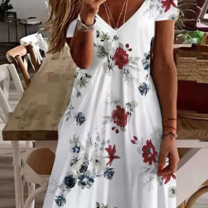 mini dress with a short sleeve and neckline in the shape of the letter v