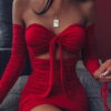 mini dress with bare shoulders tied under the bust