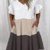 mini dress with frills at the sleeves and stitching with the neckline in the shape of the letters v