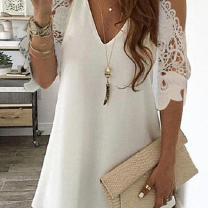 mini dress with lace on the sleeves and culpretation on the shoulders 6