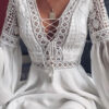 mini dress with lace up azurowa plate and wide sleeves