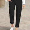 pants with a straight leg tied at the waist